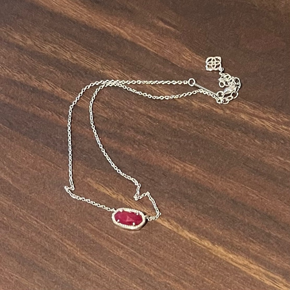 Kendra Scott Silver & Maroon Pendant Necklace